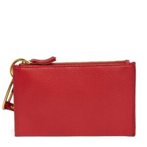 HOBO GO Tour Leather Zip Pouch Bag, Wristlet,‎ with Lanyard, Red/Gold, NWT